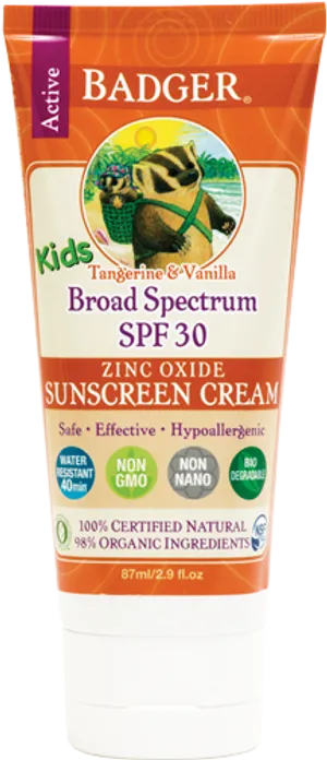 Badger Kids S P F30 Sunscreen Cream Tangerine Vanilla PNG Image