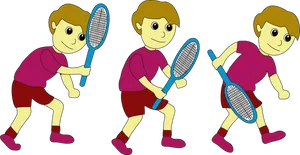 Badminton Player Stances Cartoon PNG Image