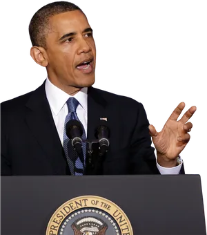 Barack Obama Speakingat Podium PNG Image