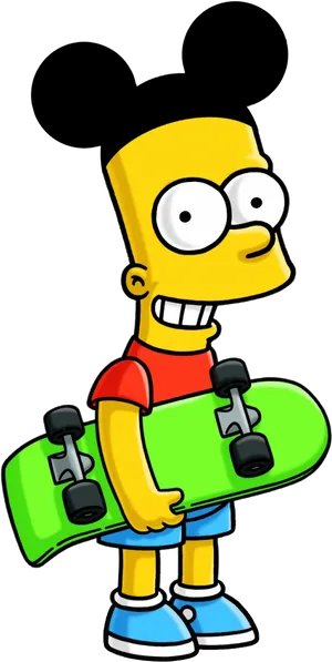 Bart Simpson Mickey Ears Skateboard.png PNG Image