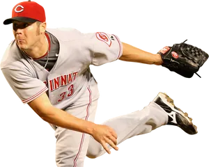 Baseball Pitcher In Action Cincinnati PNG Image