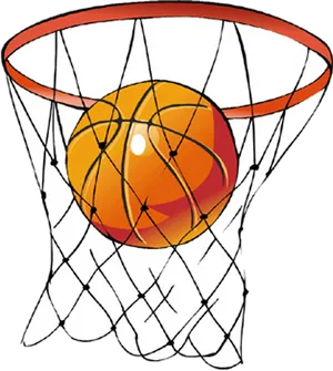 Basketball Swishing Through Hoop PNG Image