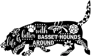 Basset Hound Silhouette Floral Design PNG Image