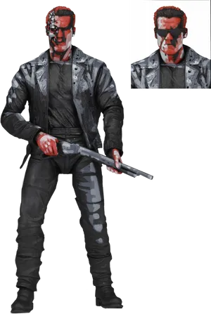 Battle Damaged Terminator With Shotgun PNG Image