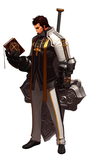 Battle Ready Priestwith Bookand Sword PNG Image