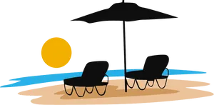 Beach Umbrellaand Sun Loungers Vector PNG Image