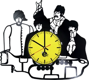 Beatles Silhouette Clock Artwork PNG Image