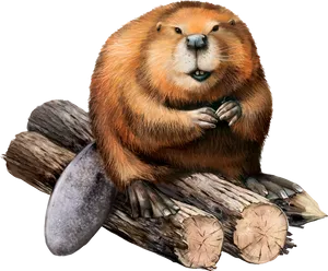 Beaver Sitting On Logs Illustration PNG Image