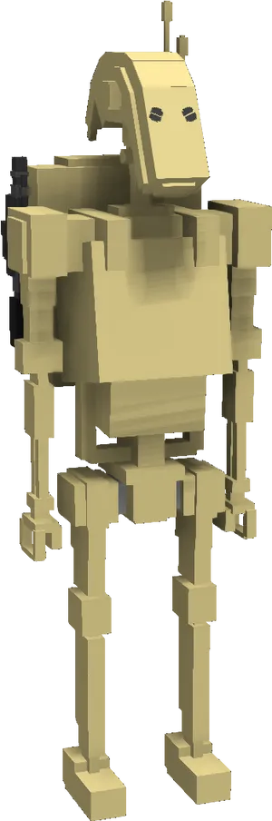 Beige Blocky Robot Model PNG Image