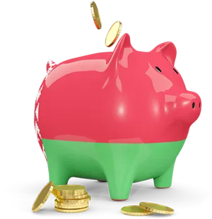 Belarusian Flag Colored Piggy Bank Saving Concept PNG Image