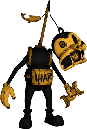 Bendy_ Character_ Fishing_ For_ Banana PNG Image