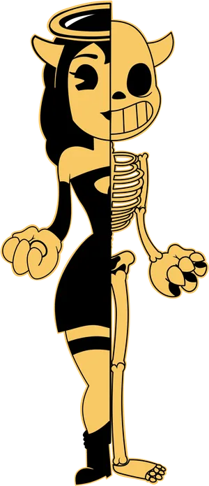 Bendy Half Skeleton Illustration PNG Image