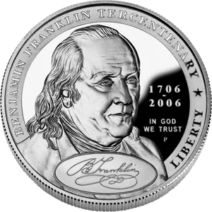 Benjamin Franklin Tercentenary Commemorative Coin PNG Image