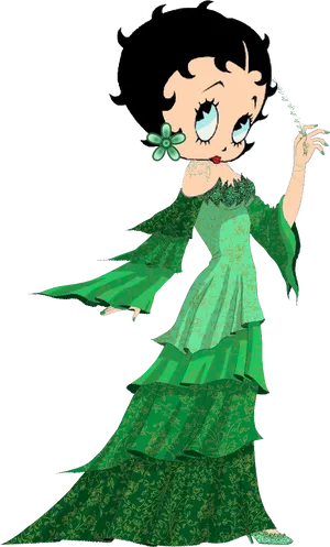 Betty Boop Green Gown Floral Accent PNG Image