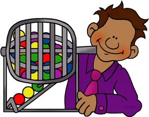 Bingo Caller With Cageand Balls PNG Image