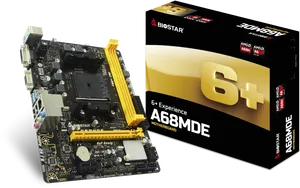 Biostar A68 M D E Motherboardand Packaging PNG Image