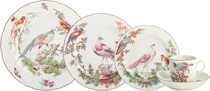 Bird Illustrated Dinnerware Set PNG Image