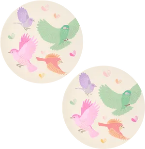 Bird Illustrated Paper Plates PNG Image