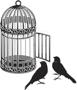 Birdsand Open Cage Illustration PNG Image