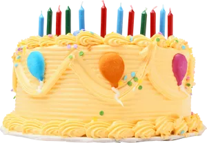 Birthday Cakewith Candlesand Balloons PNG Image