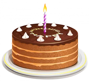 Birthday Chocolate Cake With Candle PNG Image