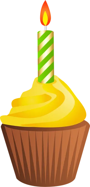 Birthday Cupcake With Candle PNG Image