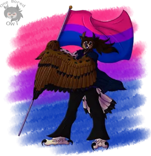 Bisexual Flag Anime Characterwith Wings PNG Image