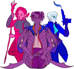 Bisexual Trio Fantasy Characters PNG Image