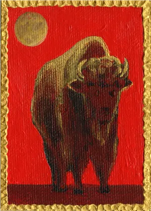 Bison Artwork Under Moonlight PNG Image