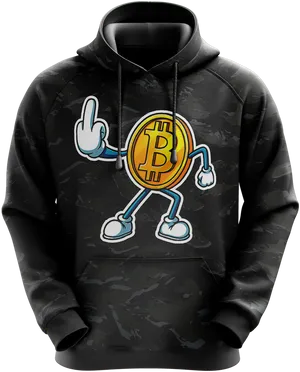 Bitcoin Character Black Hoodie Design PNG Image