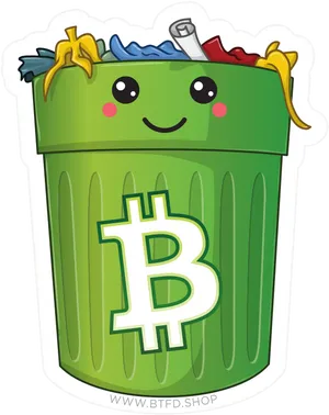 Bitcoin Trash Can Cartoon Sticker PNG Image