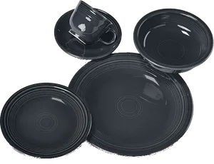 Black Dinnerware Set PNG Image