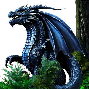 Black Dragon In Mystic Forest Png 90 PNG Image