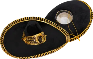 Black Gold Embroidered Sombrero PNG Image