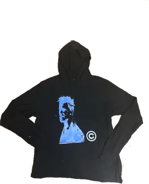 Black Hoodie Blue Graphic Design PNG Image