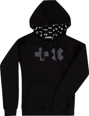 Black Hoodiewith White Puzzle Pattern Lining PNG Image