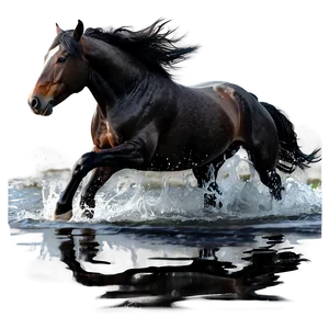 Black Horse Running In Water Png Phk PNG Image