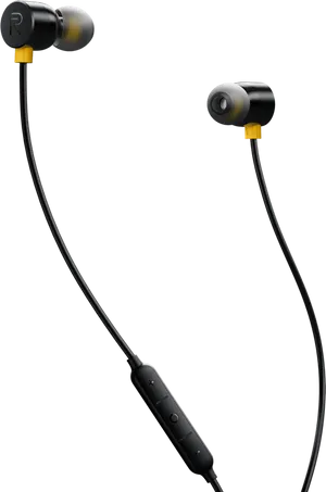 Black In Ear Earphoneswith Inline Control PNG Image