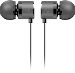 Black In Ear Wired Earphones PNG Image