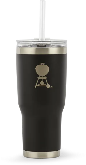 Black Insulated Tumbler With Straw PNG Image