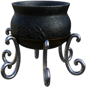 Black Iron Cauldronon Stand PNG Image