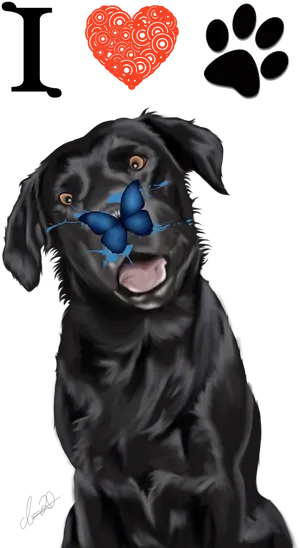 Black Labrador Love Illustration PNG Image