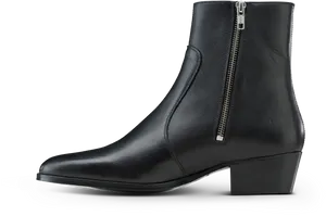 Black Leather Ankle Boot With Zipper PNG Image