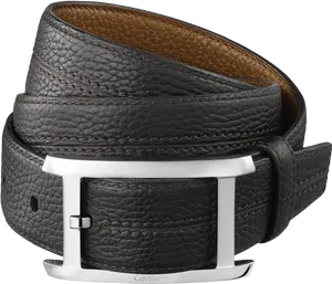 Black Leather Beltwith Silver Buckle PNG Image