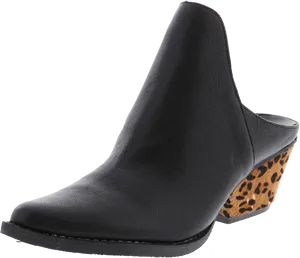 Black Leather Cheetah Print Heel PNG Image