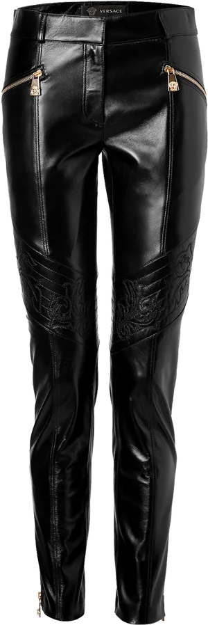 Black Leather Designer Pants PNG Image