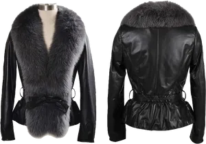 Black Leather Fur Collar Jacket PNG Image