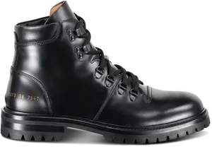 Black Leather Hiking Boot PNG Image