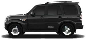 Black Mahindra Scorpio S U V Side View PNG Image