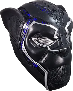 Black Panther Helmet Blue Lights PNG Image